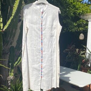 White Sleeveless Tunic with Colorful Beaded Trim
